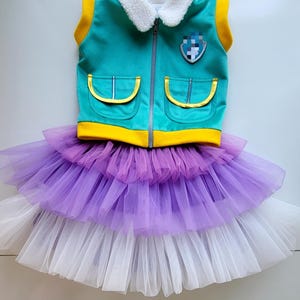 Girls Dog Patrol Halloween Costume: Green Vest & Tulle Skirt