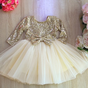 Gold Sequin Flower Girl Dress: Sparkle Tulle Birthday Party Dress