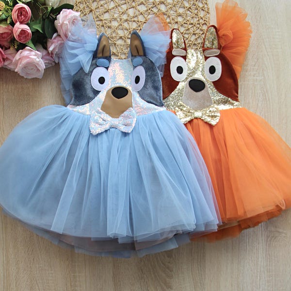 Halloween-Partykleid mit Cartoon-Hund, Blue Heeler Tüllkostüm für Mädchen