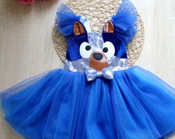 Robe inspirée des chiens bleus, robe de chien à talons bleus pour anniversaire de filles, robe de soirée à thème Halloween pour enfants