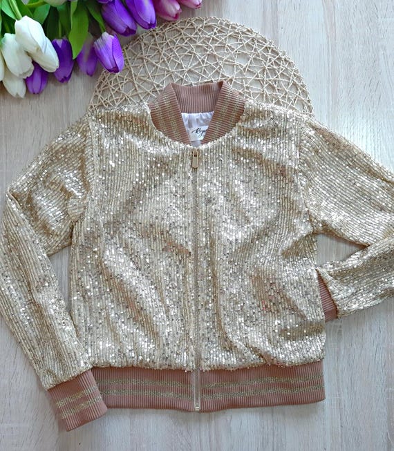 Giubbotto bomber con paillettes dorate per bambine: cappotto