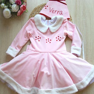 Toddler pink Christmas dress, Jovie inspired  Elf dress, Girls Personalized Christmas dress, Elf cosplay, Winter dress with long sleeves