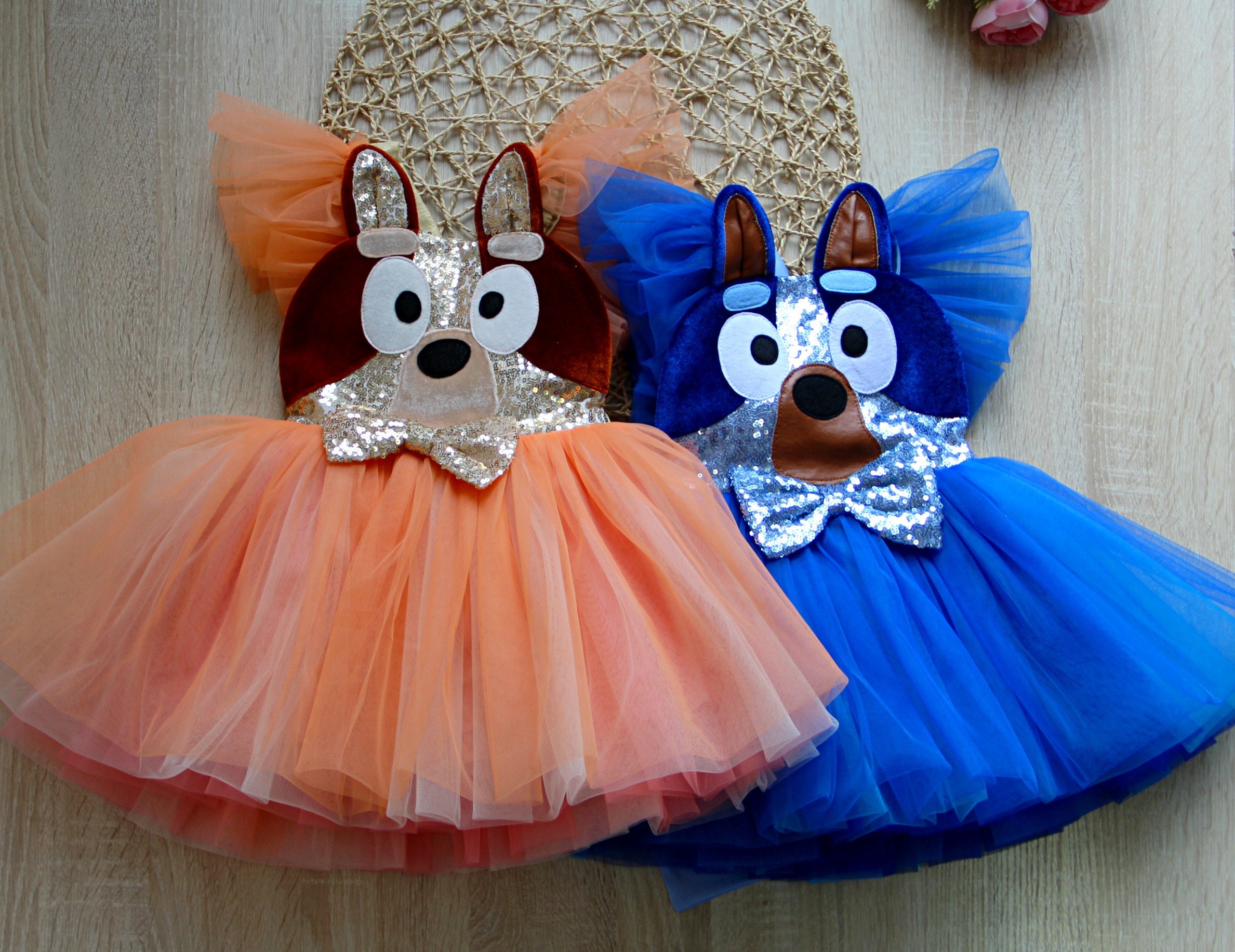 Blue & Orange Dog Romper Dress