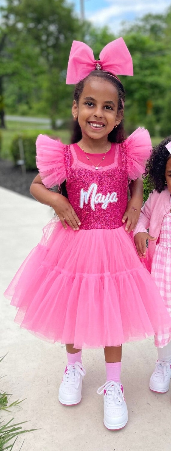sparkly pink birthday dress Sparkly Pink Tutu Dress for Girls | Fluffy Sequin Birthday & Wedding Dress