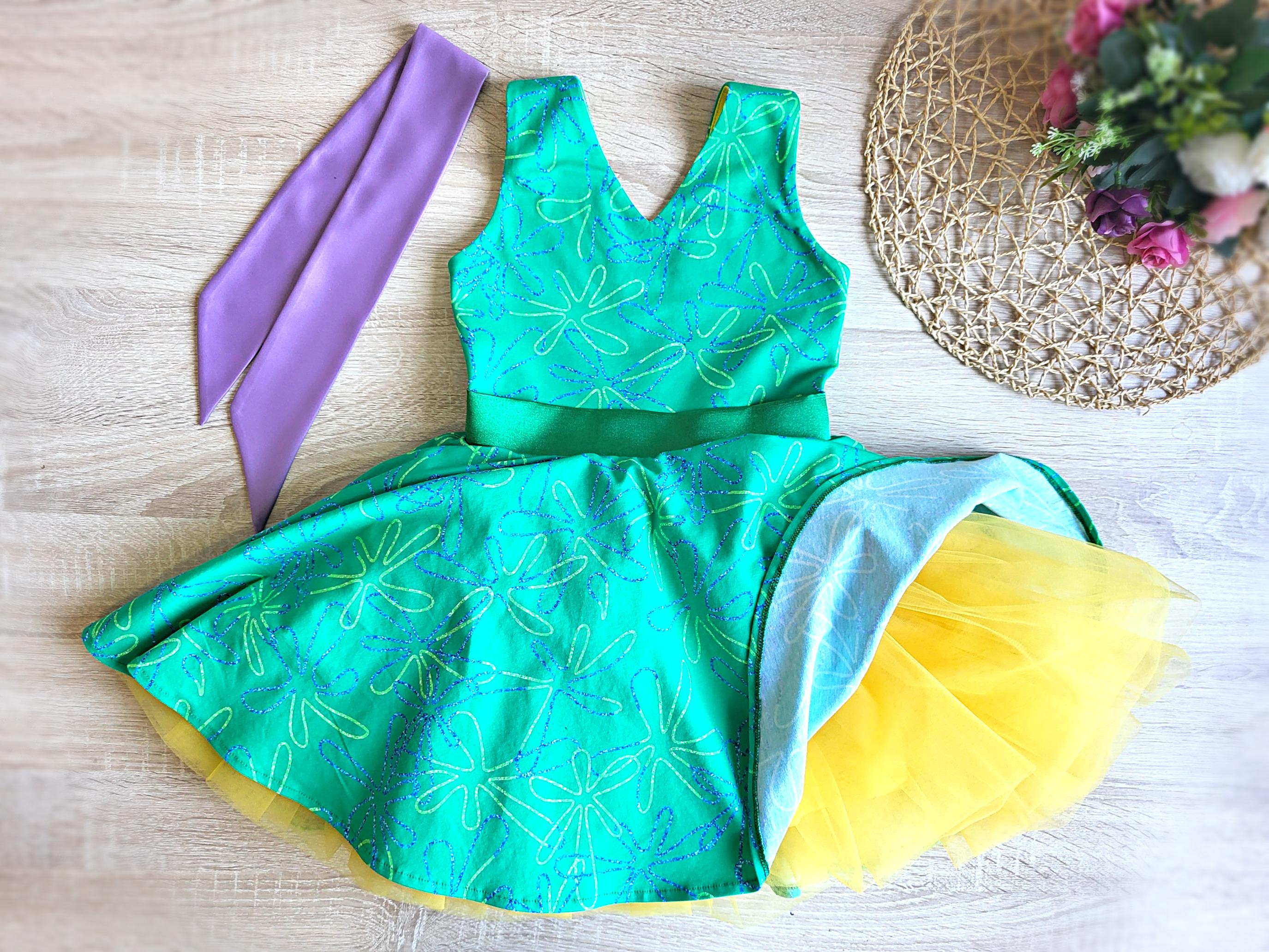 Girls Emotion Green Dress: Handmade Cotton & Tulle Party Gown
