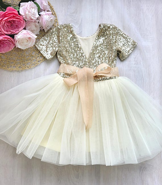 green emerald velvet dress Gold Sequin Princess Flower Girl Dress main image 1