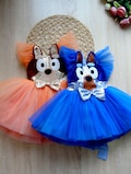 Orange- Blue Dog Toddler Birthday party dress,  Kids Blue  family charater heeler Dog costume , Girls Birthday party Funny Dog outfit product logo
