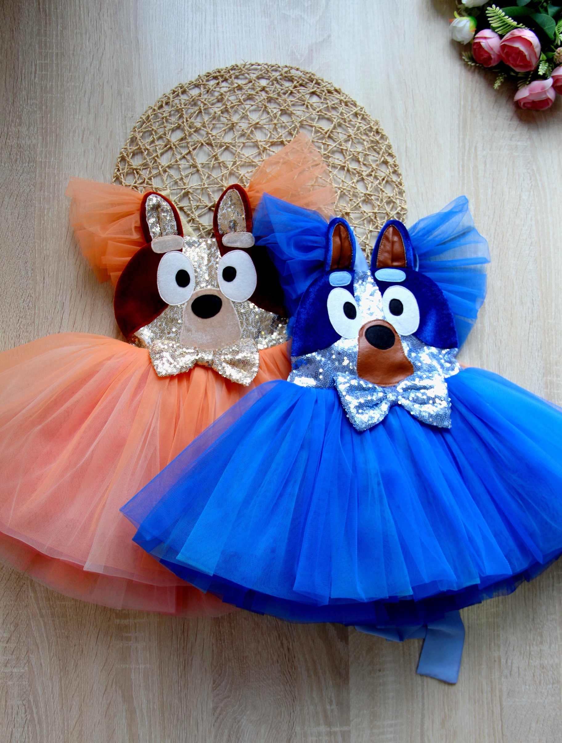 Blue & Orange Dog Romper Dress