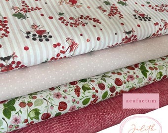 acufactum cotton fabric with flowers, berries and polka dots for sewing, quilting and patchwork