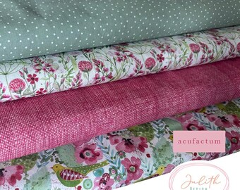acufactum cotton fabric with flowers, berries and polka dots for sewing, quilting and patchwork