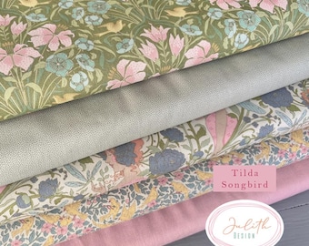 Tilda cotton fabrics Songbird for sewing, quilting and patchwork in Art Nouveau design, sold by the meter, Blue