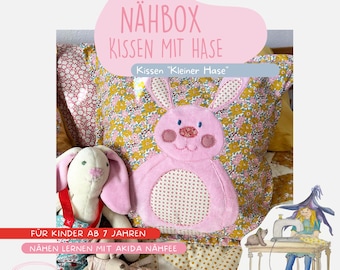 DIY sewing kit for a bunny pillow for children with Tilda and Moda fabric, velour, pattern and child-friendly sewing instructions