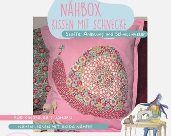 DIY sewing box for children, sewing kit with Tilda fabrics "Wallflower", pattern and child-friendly sewing instructions for the "pillow" snail.