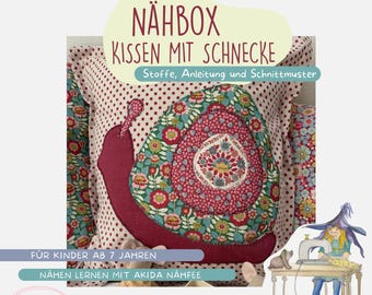 DIY sewing box for children, sewing kit with Tilda fabrics "Wallflower", pattern and child-friendly sewing instructions for the "pillow" snail.