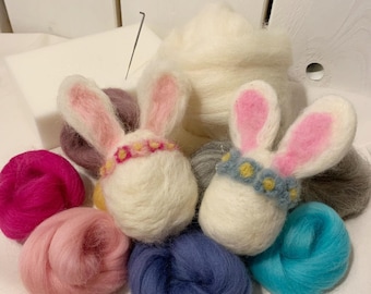 Craft set, DIY needle felting set, virgin wool for "Easter egg bunny ears", virgin wool for felting with felting needle, wool for felting, Easter decoration