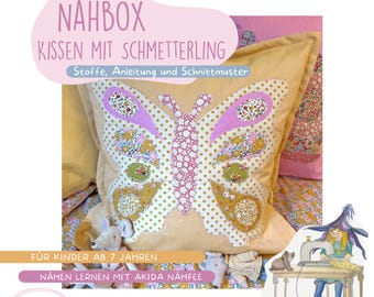 DIY sewing kit for children, sewing set with Tilda fabric "Creating Memories", pattern and child-friendly sewing instructions for the butterfly pillow