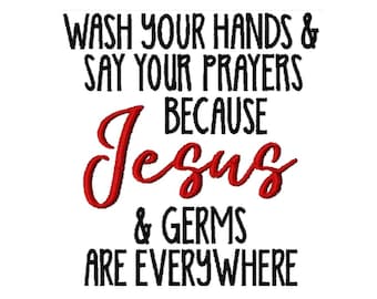 Wash Hands Jesus Germs Embroidery Design – 5x7 Machine Embroidery File (Digital Download)