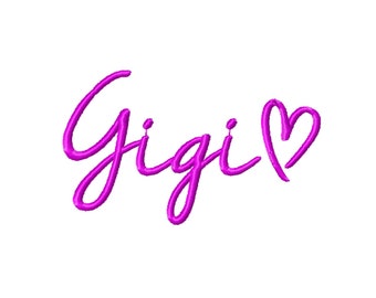 DIGITAL DOWNLOAD EMBROIDERY - Gigi with Heart Cursive - 4x4 5x7 7x5 Machine Embroidery Design File