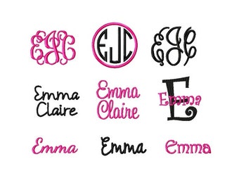 DIGITAL DOWNLOAD Machine EMBROIDERY Design Files - Set of 9 Custom Monogram and Name Designs - 4x4 Hoop Size for Baby Girl