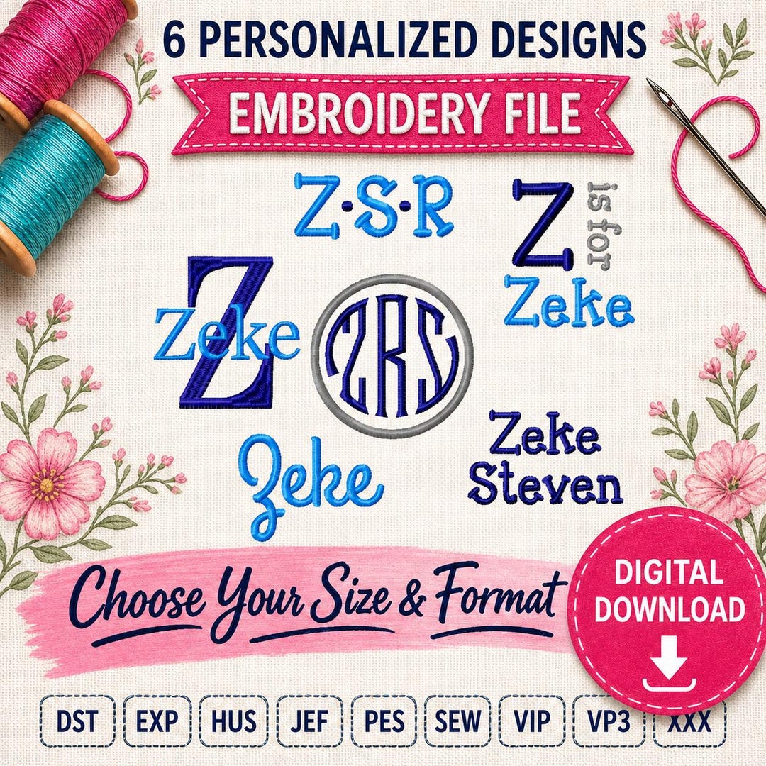 Custom Monogram Boys Embroidery Designs – 6 Personalized Name Files ...