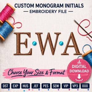 Custom Monogram Initials Embroidery File – Georgia Font with Centered Dots (Digital Download)