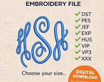DIGITAL DOWNLOAD EMBROIDERY Design File - Custom Initials in Pictured Classic Monogram Font - 4x4 and 5x7