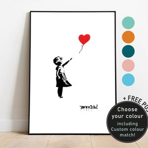 Custom Colour Banksy Balloon Inspired Art Print | Remake, Replica, Minimalistic, Wedding, Anniversary, Graffiti art | personalised size