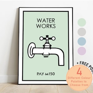 Water Works Monopoly Personalised Print | New Home, Gift, House, Minimalistic | Available In Different Colours Sizes A5, A4, A3 Custom