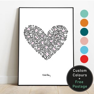 Custom Colour Heart Pop Art Print | Keith Haring remake, replica, Minimalistic, Wedding, Anniversary, Engagement gift | personalised size