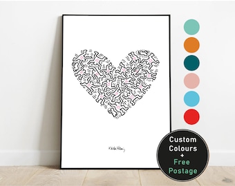 Custom Color Heart Pop Art Print / Keith Haring remake, réplica, minimalista, boda, aniversario, regalo de compromiso / tamaño personalizado