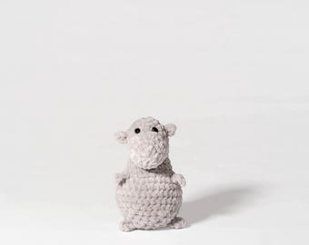 Crochet Stuffed Hippo Toy | Handmade Chenille Plushie