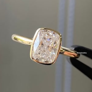 Cushion Cut Moissanite Engagement Ring Bezel Ring 10K/14K Yellow Gold Anniversary Ring Solitaire Ring Wedding Ring Promise Ring Gift For Her