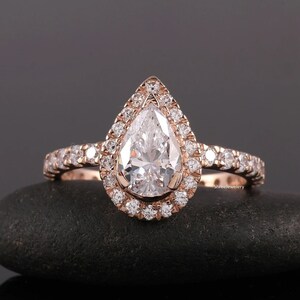Solid Gold Pear Moissanite Engagement Ring Vintage Promise Ring Anniversary Gift Ring Valentine&#39;s Gift Ring Gift For Wife, Woman, Girlfriend