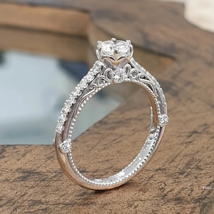 Round Cut Moissanite Engagement Ring 14K White Gold Ring Anniversary Ring Wedding Ring Promise Ring Diamond Ring Engagement Ring For Woman