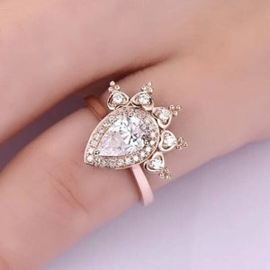 Pear Cut Moissanite verlovingsring Halo ring 14K Rose Gold Ring verjaardag ring trouwring belofte ring verlovingsring cadeau voor haar