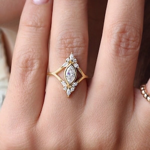 Marquise Moissanite Engagement Ring 14K Solid Yellow Gold Ring Wedding Ring Promise Ring Gift For Her Diamond Ring Marquise Moissanite Ring