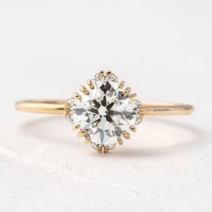 Round Cut Moissanite Engagement Ring 14K Yellow Gold Ring Wedding Ring Anniversary Ring Promise Ring For Woman Gift For Her Diamond Ring
