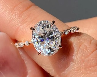 2,5 CT Oval Cut Moissanite Verlobungsring 14K Gelbgold Jubiläumsring Versteckter Halo Hochzeitsring Versprechensring Geschenk für ihren Diamantring