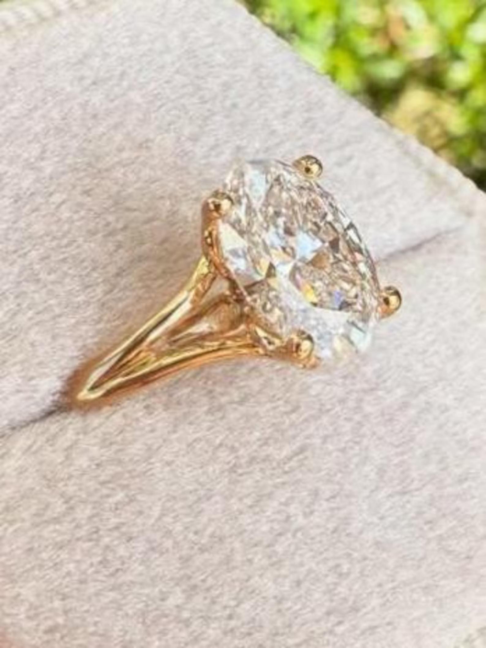 Oval Cut Moissanite Engagement Ring Solid 14K Yellow Gold Split Shank ...