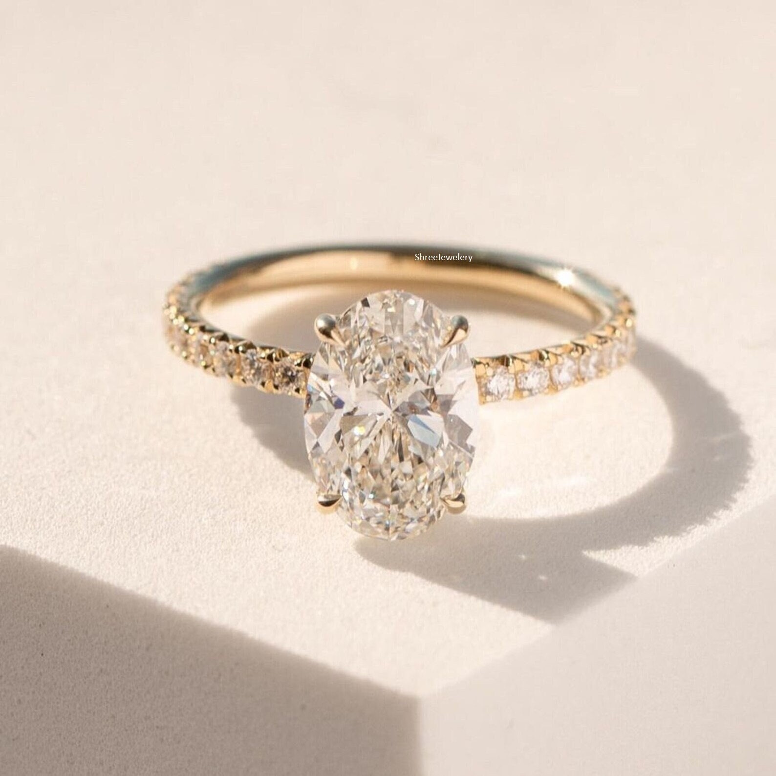 3 CT Oval Cut Moissanite Engagement Ring 14K Yellow Gold Anniversary Ring Hidden Halo Wedding Ring Promise Ring For Woman Solitaire Ring