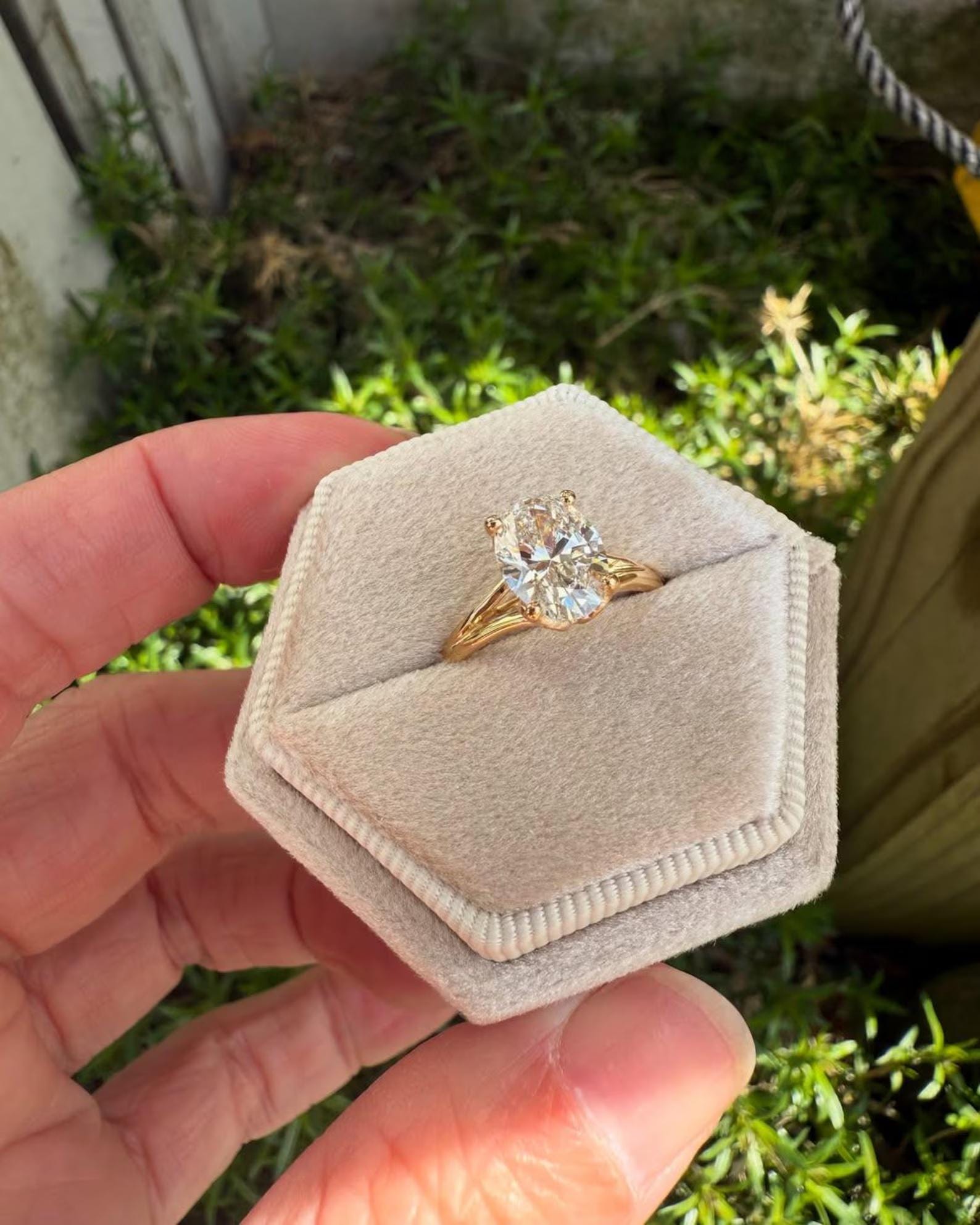 Oval Cut Moissanite Engagement Ring Solid 14K Yellow Gold Split Shank ...