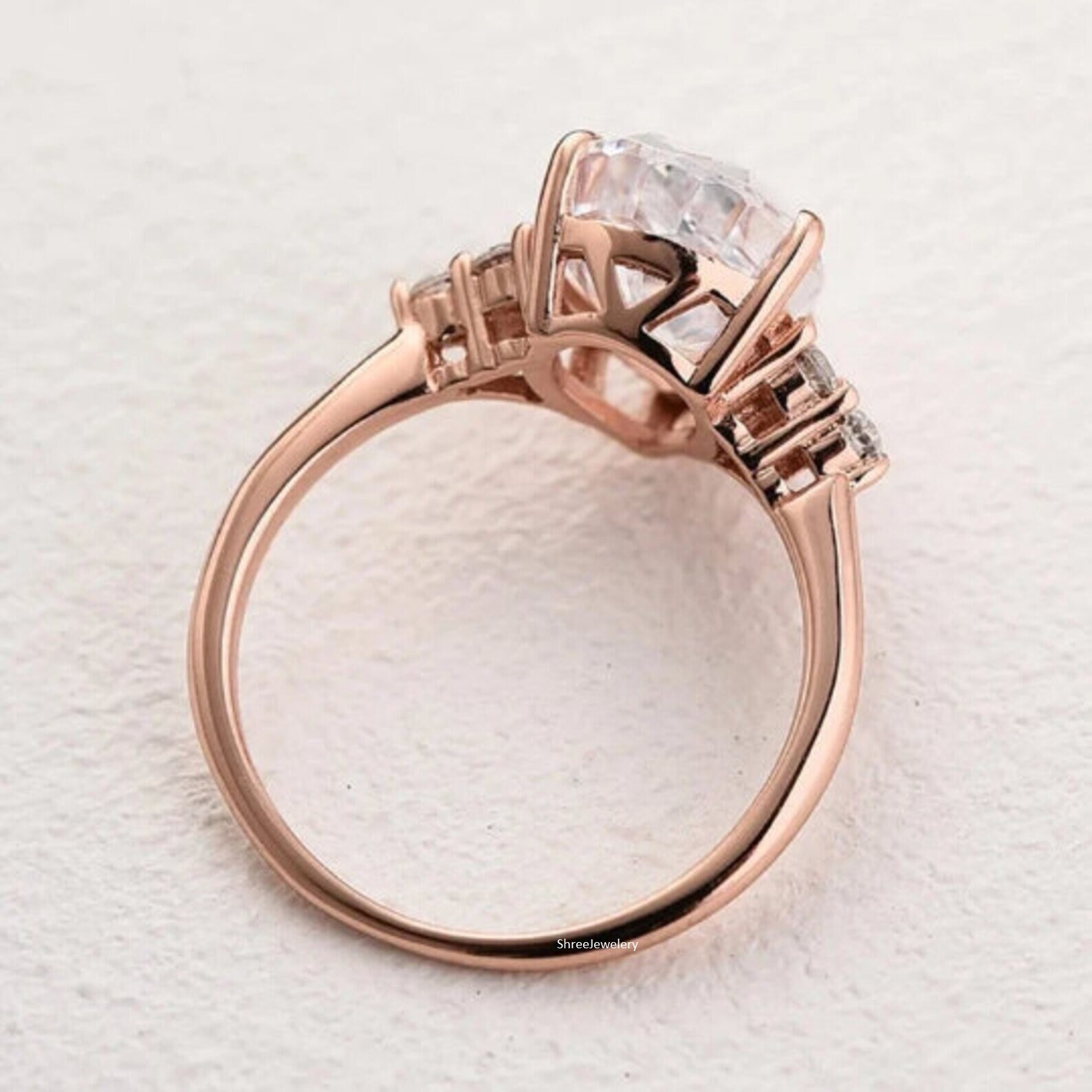 10K Gold Marquise Cut Moissanite Engagement Rings Set