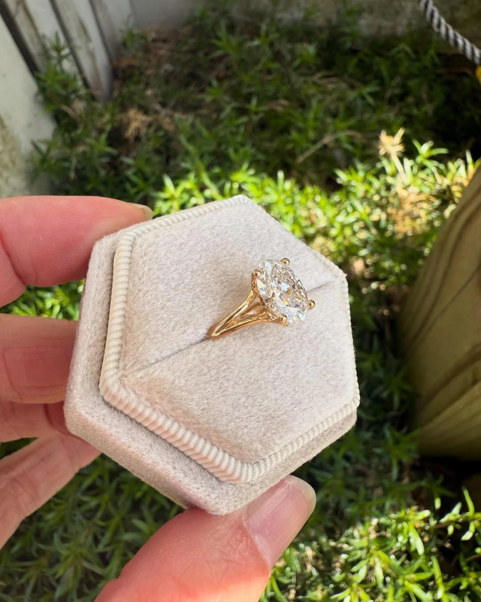 Oval Cut Moissanite Engagement Ring Solid 14K Yellow Gold Split Shank ...