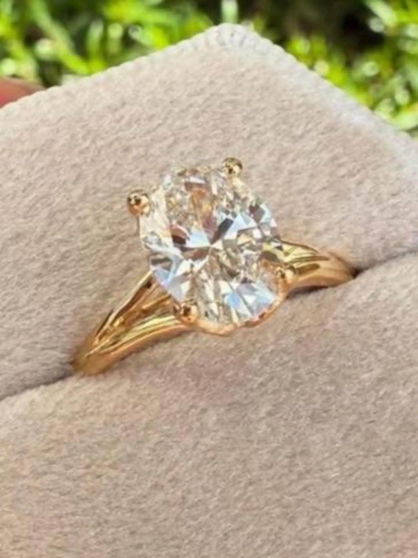 Oval Cut Moissanite Engagement Ring Solid 14K Yellow Gold Split Shank ...