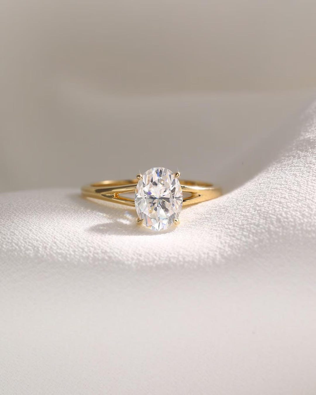 Oval Moissanite Engagement Ring 14k Solid Yellow Gold Split Shank ...