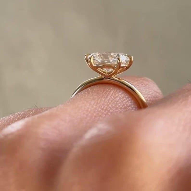 14K Yellow Gold East West Oval Engagement Ring Moissanite Solitaire ...