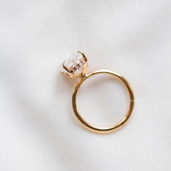 3 CT Oval Cut Moissanite Engagement Ring 14K Yellow Gold Anniversary Ring Hidden Halo Ring Solitaire Diamond Ring Wedding Ring Promise Ring