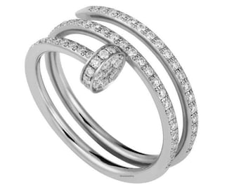 Three Line Ring Full Eternity Ring Moissanite Engagement Ring 14K White Gold Anniversary Ring Wedding Band Promise Ring Gift For Woman