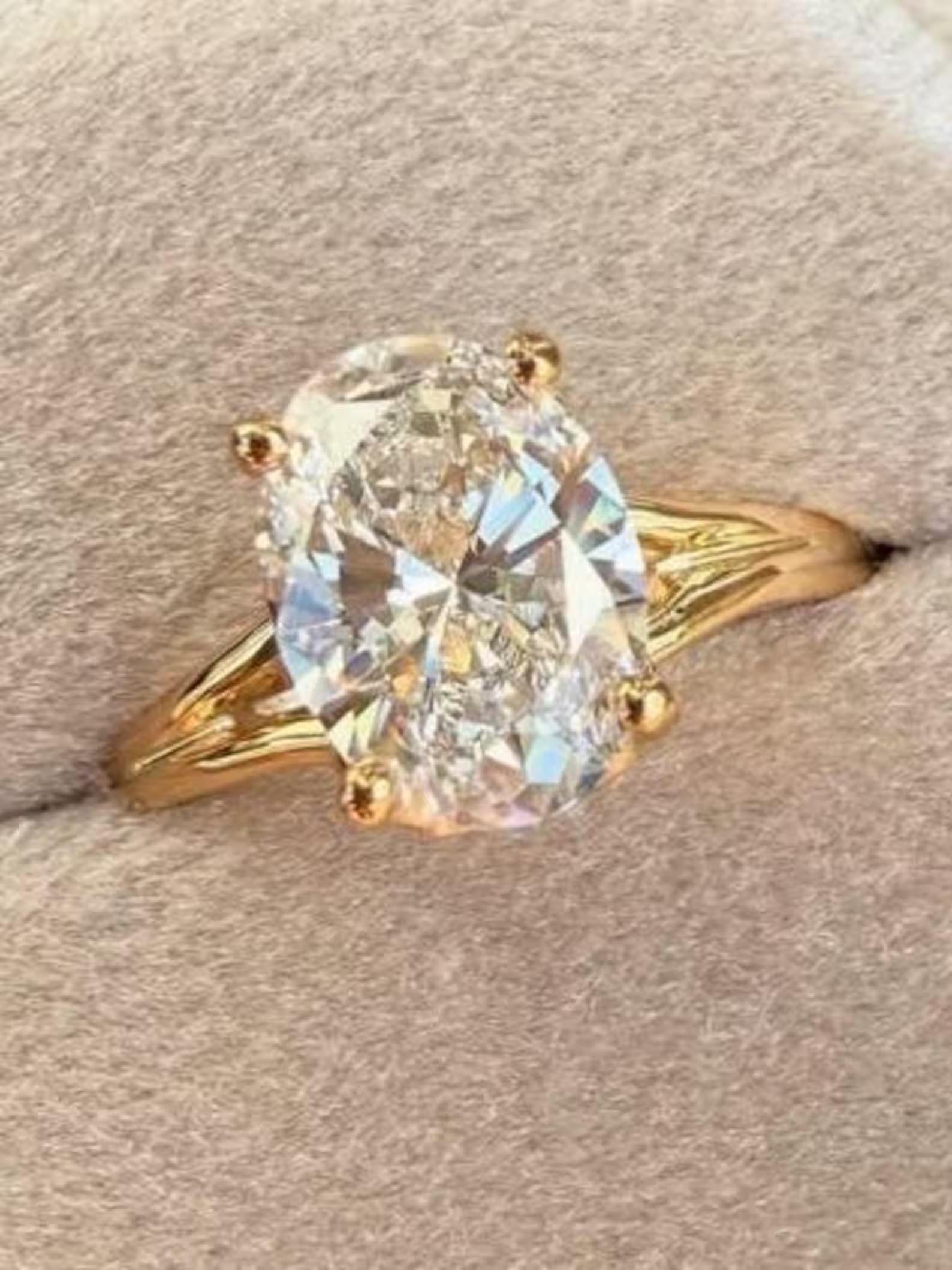 Oval Cut Moissanite Engagement Ring Solid 14K Yellow Gold Split Shank ...