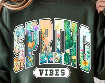 Vibras primaverales PNG, Diseño de sublimación floral universitario primaveral SVG PNG, Diseño de camiseta para Pascua, Gráfico de primavera preppy, Flor de primavera Svg Png